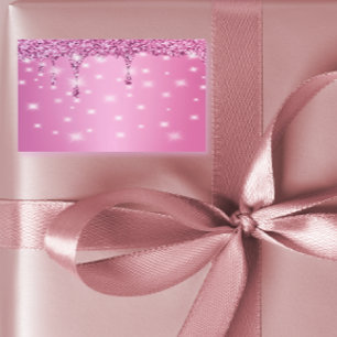 Elegantes heißrosa Glittertropfen Rechteckiger Aufkleber