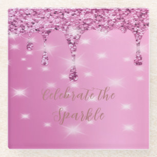 Elegantes heißrosa-glitzerndes Bachelorette-Party- Glasuntersetzer
