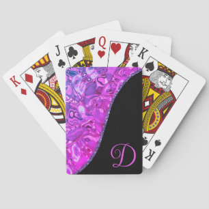 Elegantes heißrosa-schwarz-lila-glitzer Monogramm Spielkarten