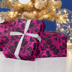 Elegantes heißrosa und schwarzes Glitter-Blumen-Mu Geschenkpapier