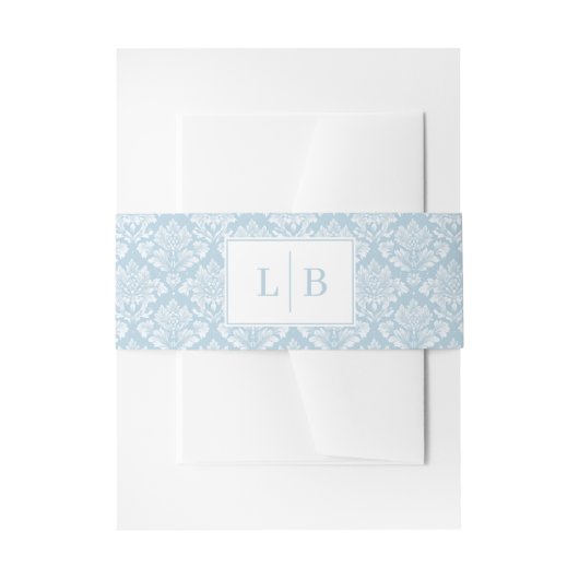 Elegantes Hellblau-Damaskus-Monogramm Einladungsbanderole (Vorderseite Beispiel)