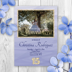 Elegantes Hellblau, Gold Glitter 15 Quinceanera Folieneinladung