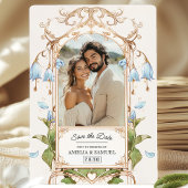 Elegantes hellblau und goldblütig Save the Date Einladung