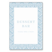Elegantes Hellblaues Damast Dessertbar-Schild Tischnummer (Rückseite)