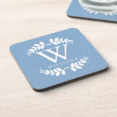Elegantes Hellblaues Monogramm Getränkeuntersetzer (Linke Seite)
