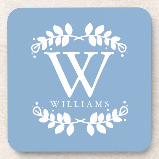 Elegantes Hellblaues Monogramm Getränkeuntersetzer (Vorderseite)
