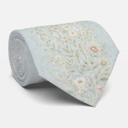 Elegantes hellblaues vintage-botanisches Design Krawatte (Gerollt)