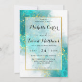 Elegantes helles Blau und Gold Hochzeitsempfang Einladung (Vorderseite)