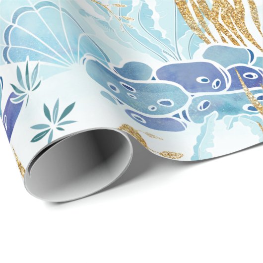 Elegantes helles Blau unter den Korallenriffen Geschenkpapier (Rolleneckpunkt)