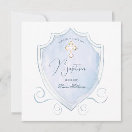 Elegantes helles blaues Wasserfarben Wappen Taufe Einladung