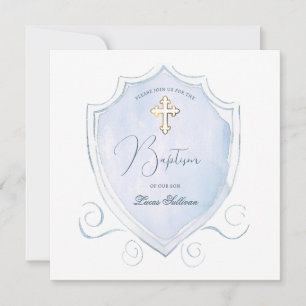 Elegantes helles blaues Wasserfarben Wappen Taufe Einladung