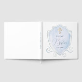 Elegantes helles blaues Wasserfarben Wappen Taufe Gästebuch (Voll)