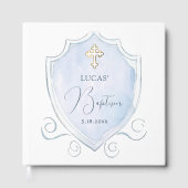 Elegantes helles blaues Wasserfarben Wappen Taufe Gästebuch (Vorderseite)