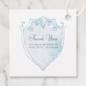 Elegantes helles blaues Wasserfarben Wappen Taufe Geschenkanhänger (Rückseite)