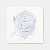 Elegantes helles blaues Wasserfarben Wappen Taufe Serviette (Vorderseite)