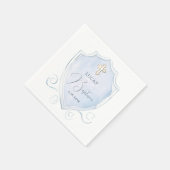 Elegantes helles blaues Wasserfarben Wappen Taufe Serviette (Ecke)