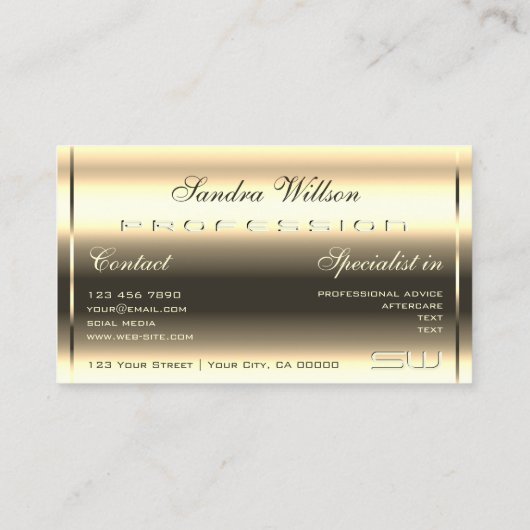 Elegantes helles Golden Shimmer Optics 3D Monogram Visitenkarte (Rückseite)