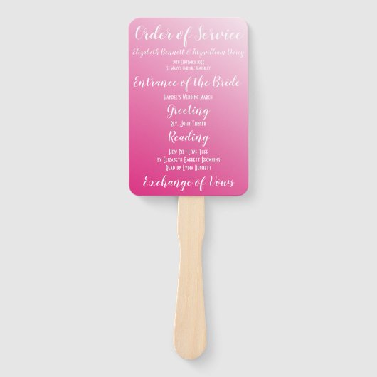Elegantes, helles Rosa Hochzeitsprogramm Fächer (Vorderseite)