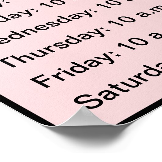 Elegantes, helles Rosa mit Schwarz-Script-Salon-St Poster (Ecke)