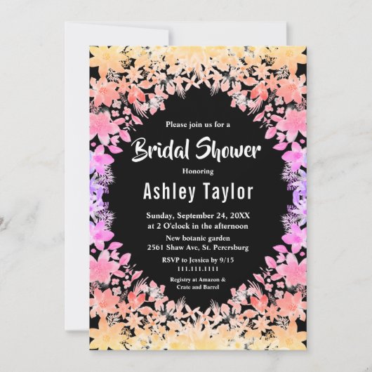 Elegantes helles Rose Schwarzes Brautparty Einladung (Vorderseite)