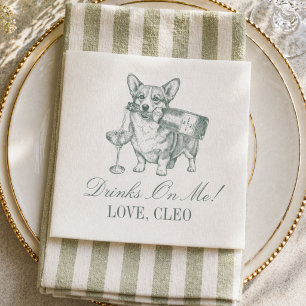 Elegantes Hellgrün Corgi Champagner Hochzeit Serviette