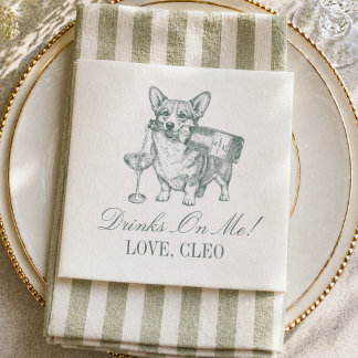Elegantes Hellgrün Corgi Champagner Hochzeit Serviette