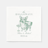 Elegantes Hellgrün Corgi Champagner Hochzeit Serviette (Vorderseite)