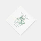 Elegantes Hellgrün Corgi Champagner Hochzeit Serviette (Ecke)