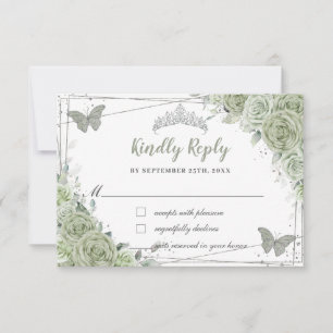 Elegantes Hellgrün Florales Silber XV 15 16 Quince RSVP Karte