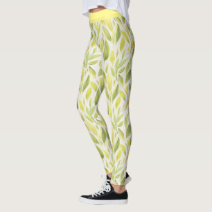 Elegantes hellgrün-gelbes Blätter-Muster Leggings