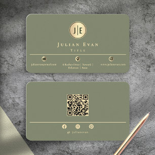 Elegantes Hellgrün-Gold Glänzendes Kreis-Monogramm Visitenkarte