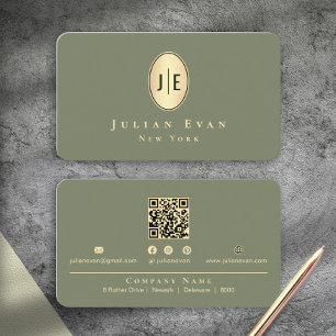 Elegantes Hellgrün & Gold Glänzendes Oval-Monogram Visitenkarte