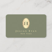 Elegantes Hellgrün & Gold Glänzendes Oval-Monogram Visitenkarte (Vorderseite)