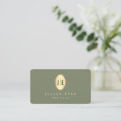Elegantes Hellgrün & Gold Glänzendes Oval-Monogram Visitenkarte (Stehend Vorderseite)