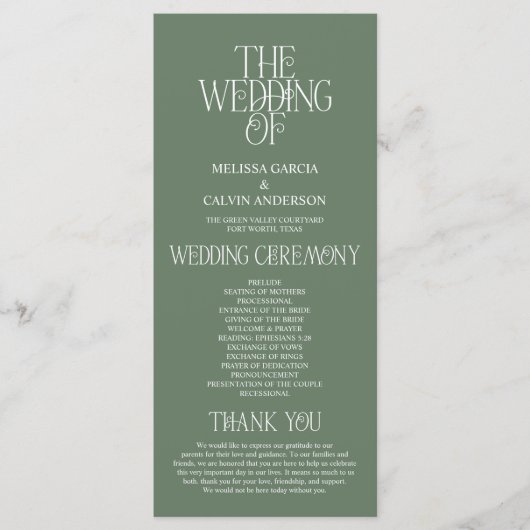 Elegantes Hellgrün-Typography-Hochzeitsprogramm Programm (Vorderseite)