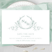 Elegantes, hellgrünes Aquarellfarbenmonogramm Save The Date