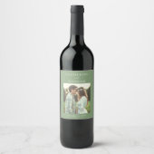 Elegantes Hellgrünes Hochzeitsfoto Personalized Weinetikett (Vorderseite)