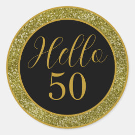 Elegantes Hello 50. Geburtstag Schwarz Gold Glitte Runder Aufkleber