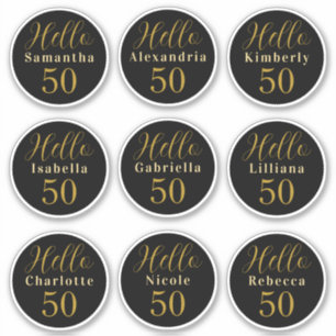 Elegantes Hello 50 Schwarz Gold Personalisierte Na Aufkleber