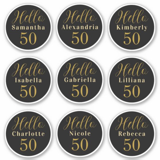 Elegantes Hello 50 Schwarz Gold Personalisierte Na Aufkleber (Vorderseite)