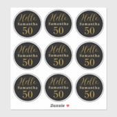 Elegantes Hello 50 Schwarz Gold Personalisierter G Aufkleber (Blatt)