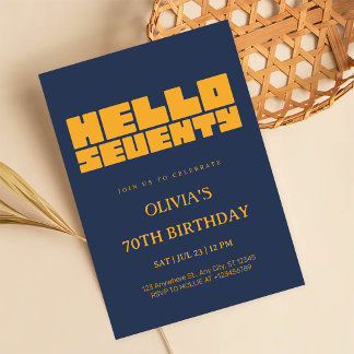 Elegantes Hello Seventy Navy Blau 70. Geburtstag Einladung
