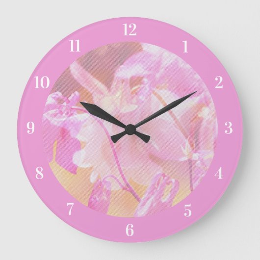 Elegantes, hellrosa Blumendesign Große Wanduhr (Vorderseite)