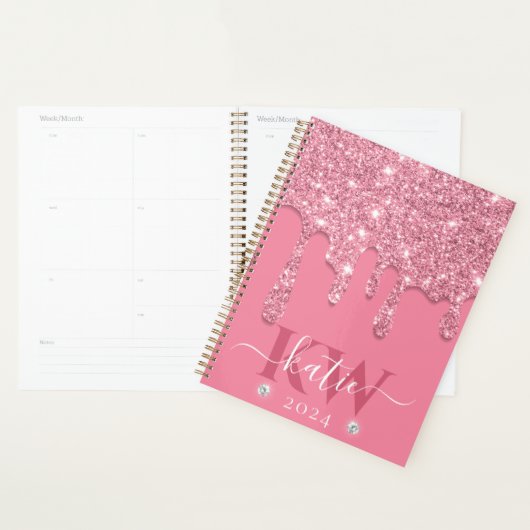 Elegantes hellrosa Dripping Glitzer Monogram Planer (Anzeige)