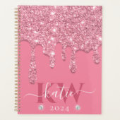 Elegantes hellrosa Dripping Glitzer Monogram Planer (Vorderseite)