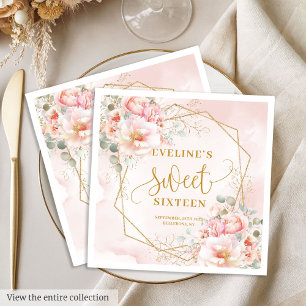 Elegantes Hellrosa mit goldenen Blumen Sweet Sixte Serviette