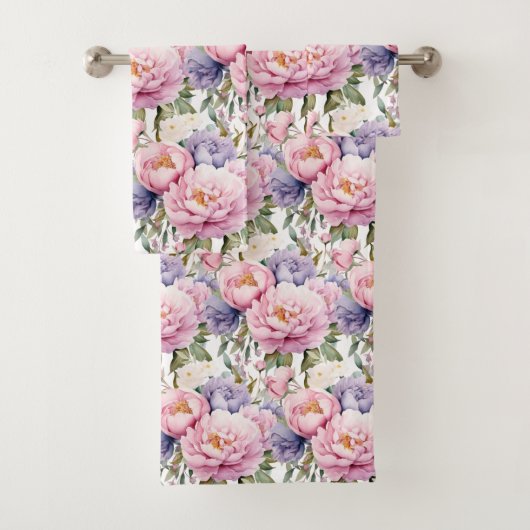 Elegantes hellrosa Peonies Rose Blumenhandtuch Set (Insitu)