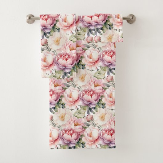 Elegantes hellrosa Peonies Rose Blumenhandtuch Set (Insitu)
