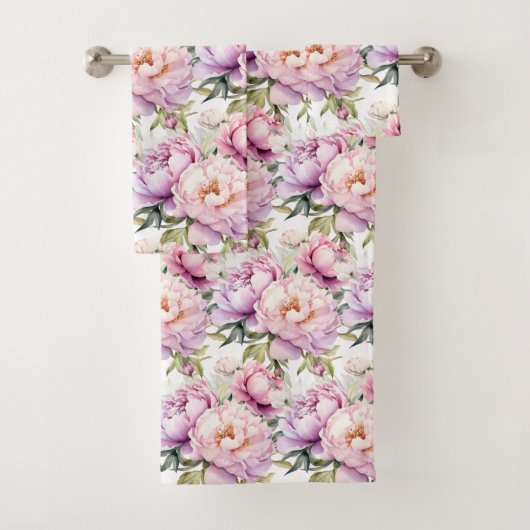Elegantes hellrosa Peonies Rose Blumenhandtuch Set (Insitu)