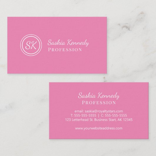 Elegantes, hellrosa Script Beruflich Monogram Visitenkarte (Vorne/Hinten)
